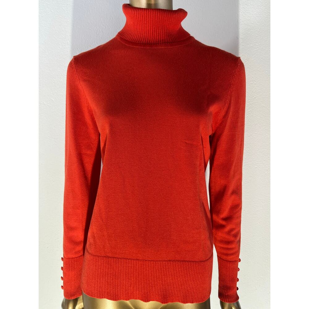 NWT Spense Knits Women Ribbed Trim Turtleneck Pullover Sweater Orange Red Size M